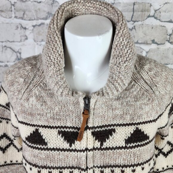 Aritzia TNA Sea to Sky Lambswool Zip Front Cardigan Logo Brown Cream Size Medium - Picture 5 of 16